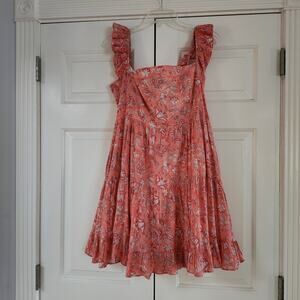 NIBI MTK NWT orange sleeveless floral beach summer tiered dress pockets sz L